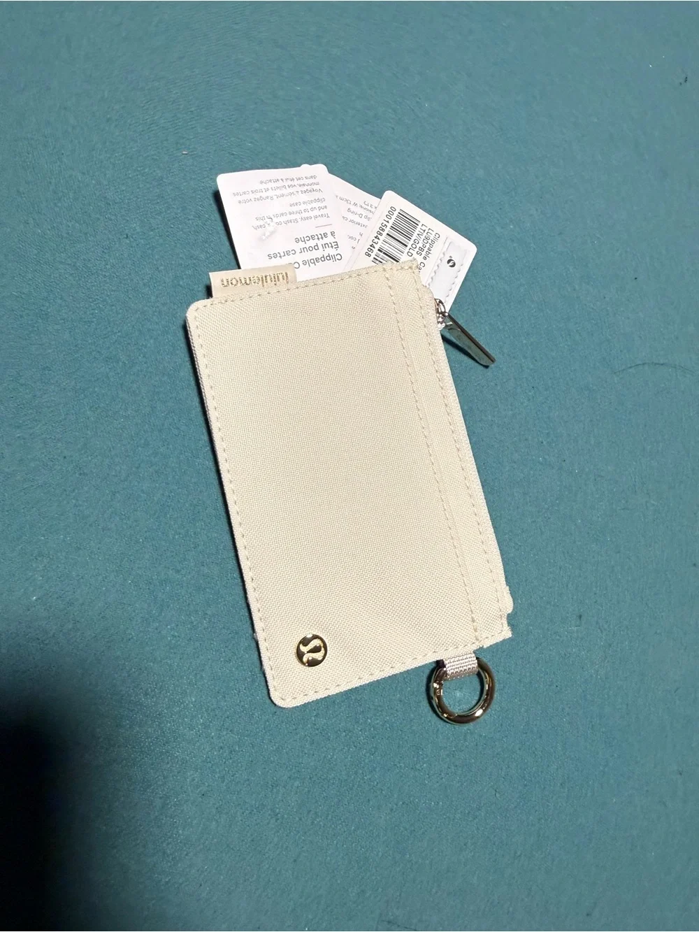Lululemon Cream Card Holder with Zipper and Key Ring